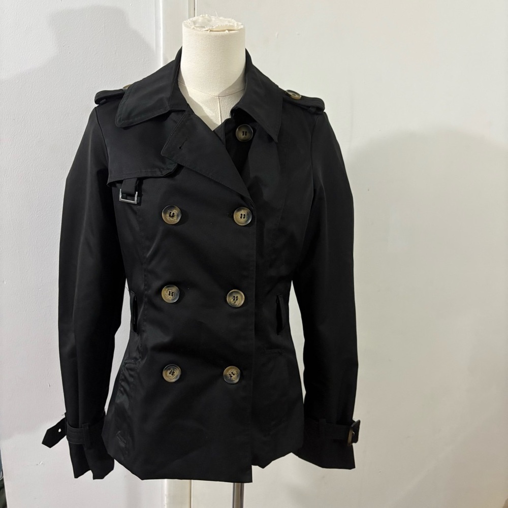 Plaza Italia Double Breasted Black Women’s Sz S‎ Jacket Overcoat Water Repellent